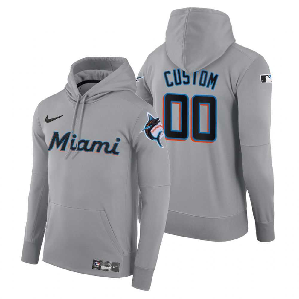Men Miami Marlins 00 Custom gray road hoodie 2021 MLB Nike Jerseys